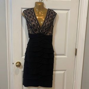 Jessica Howard Black Lace Bodice Tiered Midi Dress